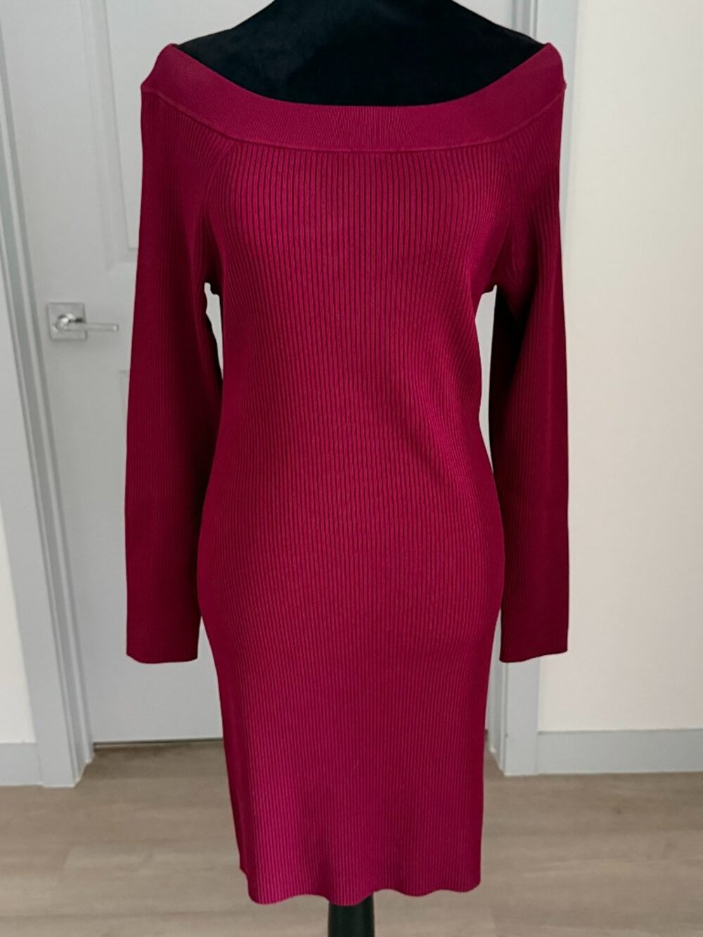 NWT Michael Kors Burgundy Off The Shoulder Sweater Dress Midi Size L $175